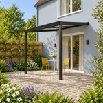 Terrassenüberdachung Plus 3 x 3 Meter Mattschwarz opales Polycarbonat moderne Rinne – Seitenansicht