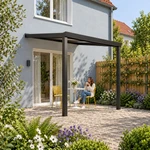 Terrassenüberdachung Plus 3 x 3 Meter Mattschwarz opales Polycarbonat moderne Rinne – Gartenleben