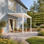 Terrassenüberdachung Plus 3 x 3 Meter Mattweiß opales Polycarbonat moderne Rinne – Gartenblick