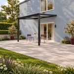 Terrassenüberdachung Plus 3 x 3,5 Meter Mattschwarz opales Polycarbonat moderne Rinne – Seitenansicht