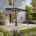 Terrassenüberdachung Plus 3 x 3,5 Meter Mattschwarz opales Polycarbonat moderne Rinne – Gartenleben