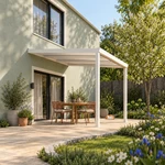 Terrassenüberdachung Plus 3,03 x 3,5 Meter Mattweiß Opal-Polycarbonat moderne Rinne – Gartenblick