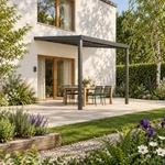 Terrassenüberdachung Plus 3 x 4 Meter Anthrazit Opal Polycarbonat moderne Rinne – Gesamtansicht