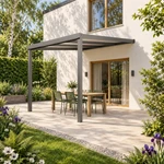Terrassenüberdachung Plus 3 x 4 Meter Anthrazit Opal Polycarbonat moderne Rinne – Seitenansicht