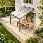 Terrassenüberdachung Plus 3 x 4 Meter Anthrazit Opal Polycarbonat moderne Rinne – Gartenblick