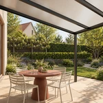 Terrassenüberdachung Plus 3 x 4 Meter Mattschwarz opales Polycarbonat moderne Rinne – Unteransicht