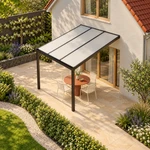 Terrassenüberdachung Plus 3 x 4 Meter Mattschwarz opales Polycarbonat moderne Rinne – Dachansicht