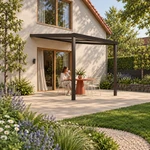 Terrassenüberdachung Plus 3 x 4 Meter Mattschwarz opales Polycarbonat moderne Rinne – Gartenleben