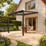 Terrassenüberdachung Plus 3 x 4 Meter Mattschwarz opales Polycarbonat moderne Rinne – Gartenblick