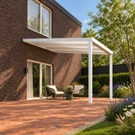Terrassenüberdachung Plus 3,03 x 4 Meter Mattweiß Opal-Polycarbonat moderne Rinne – Gesamtansicht