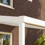 Terrassenüberdachung Plus 3,03 x 4 Meter Mattweiß Opal-Polycarbonat moderne Rinne – Verbindungsdetail