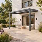 Terrassenüberdachung Plus 4 x 2,5 Meter Anthrazit Opal Polycarbonat moderne Rinne – Seitenansicht