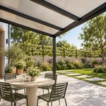 Terrassenüberdachung Plus 4 x 2,5 Meter Mattschwarz opales Polycarbonat moderne Rinne – Unteransicht