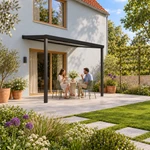 Terrassenüberdachung Plus 4 x 2,5 Meter Mattschwarz opales Polycarbonat moderne Rinne – Gartenleben