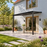 Terrassenüberdachung Plus 4 x 2,5 Meter Mattschwarz opales Polycarbonat moderne Rinne – Gartenblick