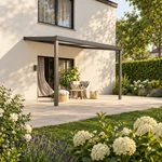 Terrassenüberdachung Plus 4 x 3 Meter Anthrazit Opal Polycarbonat moderne Rinne – Gesamtansicht