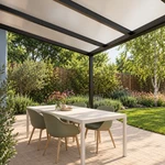 Terrassenüberdachung Plus 4 x 3 Meter Mattschwarz Opal Polycarbonat moderne Rinne – Unteransicht