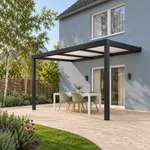 Terrassenüberdachung Plus 4 x 3 Meter Mattschwarz Opal Polycarbonat moderne Rinne – Seitenansicht