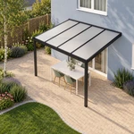 Terrassenüberdachung Plus 4 x 3 Meter Mattschwarz Opal Polycarbonat moderne Rinne – Dachansicht
