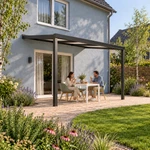 Terrassenüberdachung Plus 4,03 x 3,0 Meter Mattschwarz Opal-Polycarbonat moderne Rinne – Gartenleben
