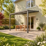 Terrassenüberdachung Plus 4 x 3,5 Meter Anthrazit Opal Polycarbonat moderne Rinne – Seitenansicht