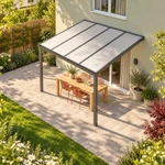 Terrassenüberdachung Plus 4 x 3,5 Meter Anthrazit Opal Polycarbonat moderne Rinne – Dachansicht