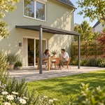 Terrassenüberdachung Plus 4,03 x 3,5 Meter Anthrazit Opal-Polycarbonat moderne Rinne – Gartenleben