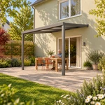 Terrassenüberdachung Plus 4,03 x 3,5 Meter Anthrazit Opal-Polycarbonat moderne Rinne – Lesen auf der Terrasse