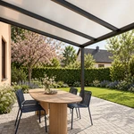 Terrassenüberdachung Plus 4 x 3,5 Meter Mattschwarz Opal Polycarbonat moderne Rinne – Unteransicht