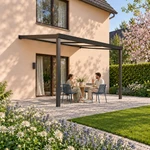 Terrassenüberdachung Plus 4,03 x 3,5 Meter Mattschwarz Opal-Polycarbonat moderne Rinne – Gartenleben