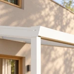 Terrassenüberdachung Plus 4,03 x 3,5 Meter Mattweiß Opal-Polycarbonat moderne Rinne – Rinnendetail