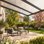 Terrassenüberdachung Plus 4 x 4 Meter Anthrazit Opal Polycarbonat moderne Rinne – Unteransicht