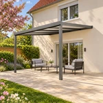 Terrassenüberdachung Plus 4 x 4 Meter Anthrazit Opal Polycarbonat moderne Rinne – Seitenansicht