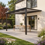 Terrassenüberdachung Plus 4 x 4 Meter Mattschwarz Opal Polycarbonat moderne Rinne – Seitenansicht