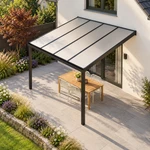 Terrassenüberdachung Plus 4 x 4 Meter Mattschwarz Opal Polycarbonat moderne Rinne – Dachansicht