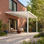 Terrassenüberdachung Plus 4,03 x 4 Meter Mattweiß Opal-Polycarbonat moderne Rinne – Gesamtansicht