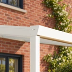 Terrassenüberdachung Plus 4,03 x 4 Meter Mattweiß Opal-Polycarbonat moderne Rinne – Rinnendetail