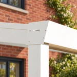 Terrassenüberdachung Plus 4,03 x 4 Meter Mattweiß Opal-Polycarbonat moderne Rinne – Verbindungsdetail