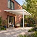 Terrassenüberdachung Plus 4,03 x 4 Meter Mattweiß Opal-Polycarbonat moderne Rinne – Gartenleben