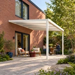 Terrassenüberdachung Plus 4,03 x 4 Meter Mattweiß Opal-Polycarbonat moderne Rinne – Gartenblick