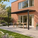 Terrassenüberdachung Plus 5 x 2,5 Meter Mattschwarz opales Polycarbonat moderne Rinne – Seitenansicht