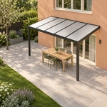 Terrassenüberdachung Plus 5 x 2,5 Meter Mattschwarz opales Polycarbonat moderne Rinne – Dachansicht