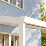 Terrassenüberdachung Plus 5,03 x 2,5 Meter Mattweiß Opal-Polycarbonat moderne Rinne – Rinnendetail