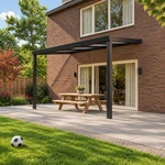 Terrassenüberdachung Plus 5,03 x 3,0 Meter Mattschwarz Opal-Polycarbonat moderne Rinne – Seitenansicht