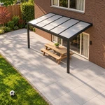 Terrassenüberdachung Plus 5,03 x 3,0 Meter Mattschwarz Opal-Polycarbonat moderne Rinne – Dachansicht