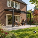 Terrassenüberdachung Plus 5,03 x 3,0 Meter Mattschwarz Opal-Polycarbonat moderne Rinne – Gartenleben
