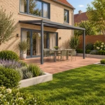 Terrassenüberdachung Plus 5,03 x 3,5 Meter Anthrazit Opal-Polycarbonat moderne Rinne – Gesamtansicht