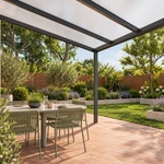 Terrassenüberdachung Plus 5,03 x 3,5 Meter Anthrazit Opal-Polycarbonat moderne Rinne – Ansicht unter dem Dach