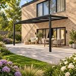 Terrassenüberdachung Plus 5 x 3,5 Meter Mattschwarz Opal Polycarbonat moderne Rinne – Rechte Seitenansicht