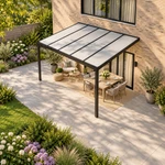 Terrassenüberdachung Plus 5 x 3,5 Meter Mattschwarz Opal Polycarbonat moderne Rinne – Dachansicht